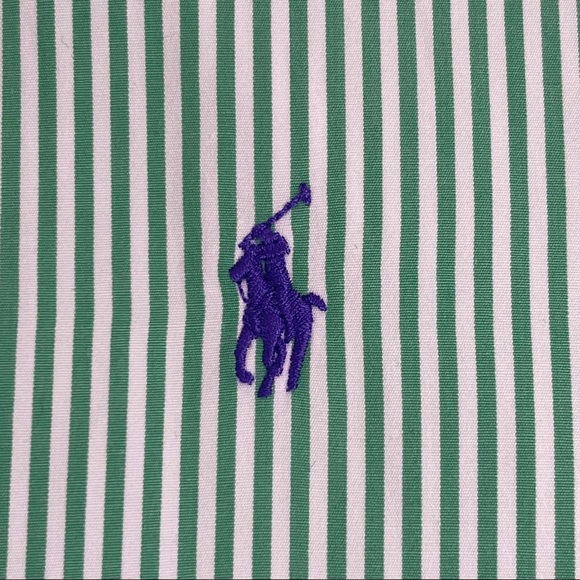 Ralph Lauren Button Down Green White Stripe Classic Fit, Men's Size 17 32/33 - Picture 7 of 8
